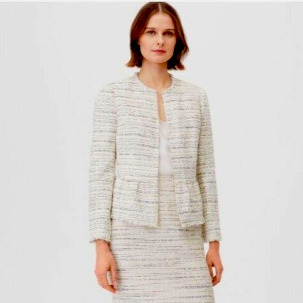 REBECCA TAYLOR TAILORED TWEED IVORY & BLACK PEPLUM JACKET VERY GD COND SIZE 2